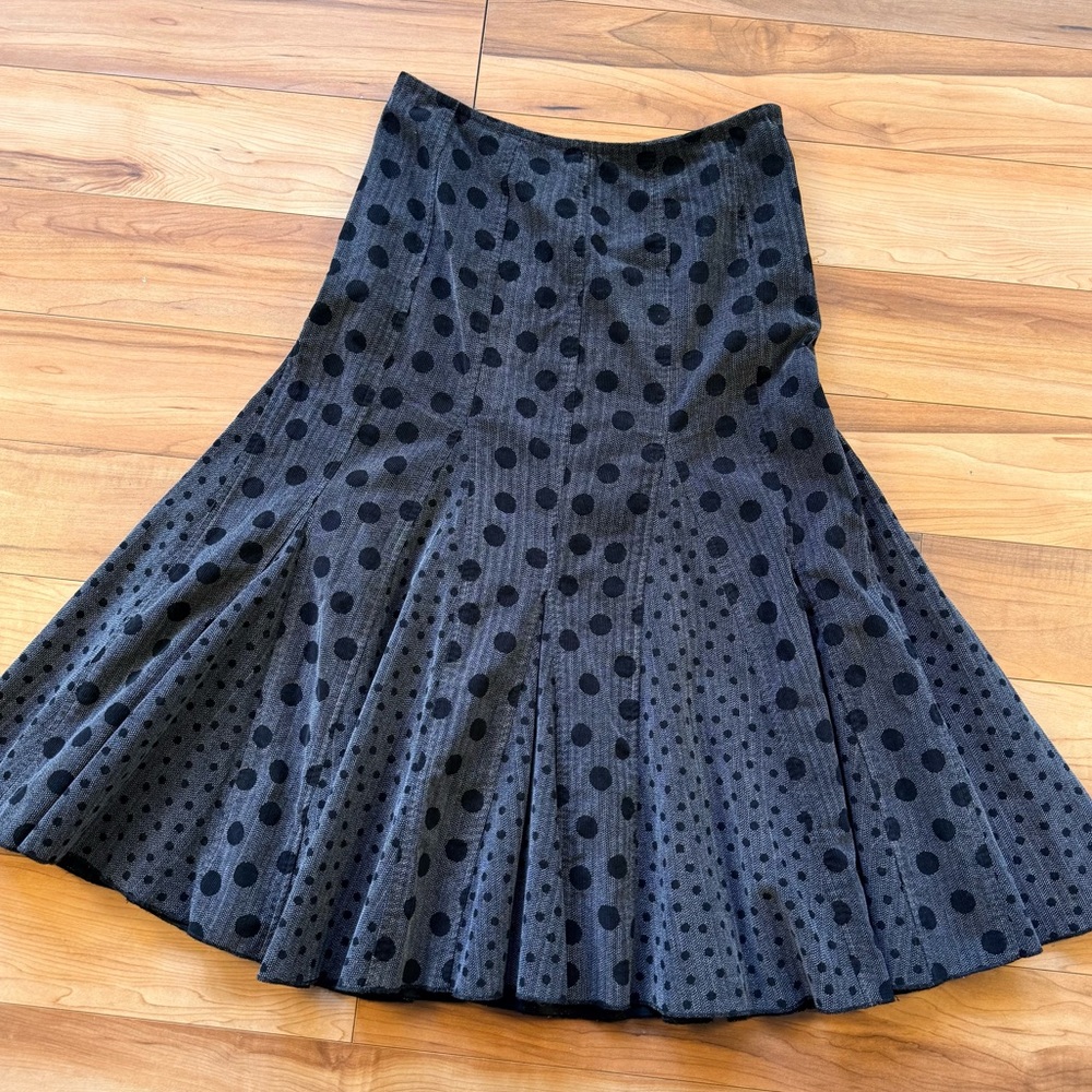 Flared Polka Dot Midi Skirt - Black